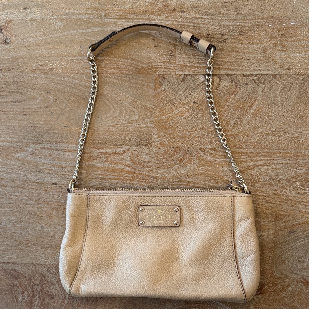 kate spade beige leather shoulder bag with gold chain strap